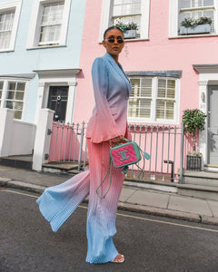 PINK & BLUE OMBRE PLEATED WIDE LEG TROUSER