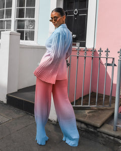 PINK & BLUE OMBRE PLEATED WIDE LEG TROUSER