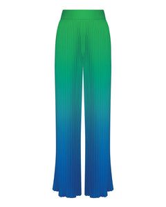 BLUE AND GREEN OMBRE PLEATED WIDE LEG TROUSER