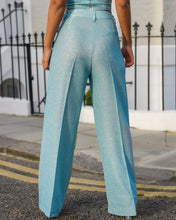 Load image into Gallery viewer, BLUE METALLIC WIDE LEG TAILORED TROUSERS