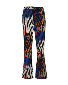 BLUE AND ORANGE ZEBRA PRINT FLARED TROUSER