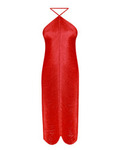 Load image into Gallery viewer, RED FRINGE HALTER NECK MIDI DRESS