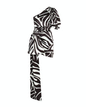 Load image into Gallery viewer, ZEBRA PRINT ONE SHOULDER MINI DRESS WITH PUFF SLEEVE AND DRAPE DETAIL