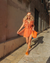 Load image into Gallery viewer, ORANGE TULLE TIERED RUFFLE SKATER DRESS