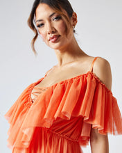 Load image into Gallery viewer, ORANGE TULLE TIERED RUFFLE SKATER DRESS