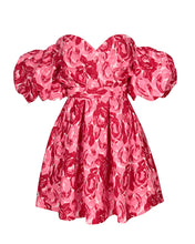 Load image into Gallery viewer, PINK AND RED FLORAL JACQUARD BARDOT SKATER DRESS
