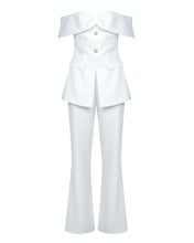 Load image into Gallery viewer, WHITE BARDOT TAILORED JUMPSUIT WITH EMBELLISHED BUTTONS