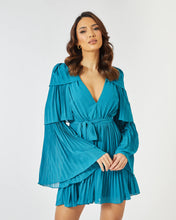 Load image into Gallery viewer, TEAL CHIFFON PLEATED TIERED MINI DRESS