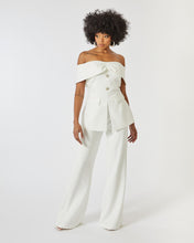 Load image into Gallery viewer, WHITE BARDOT TAILORED JUMPSUIT WITH EMBELLISHED BUTTONS