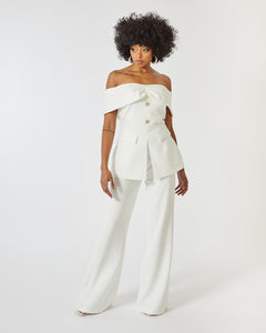 WHITE BARDOT TAILORED JUMPSUIT WITH EMBELLISHED BUTTONS