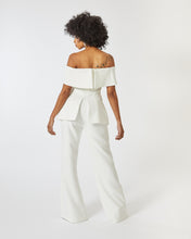 Load image into Gallery viewer, WHITE BARDOT TAILORED JUMPSUIT WITH EMBELLISHED BUTTONS