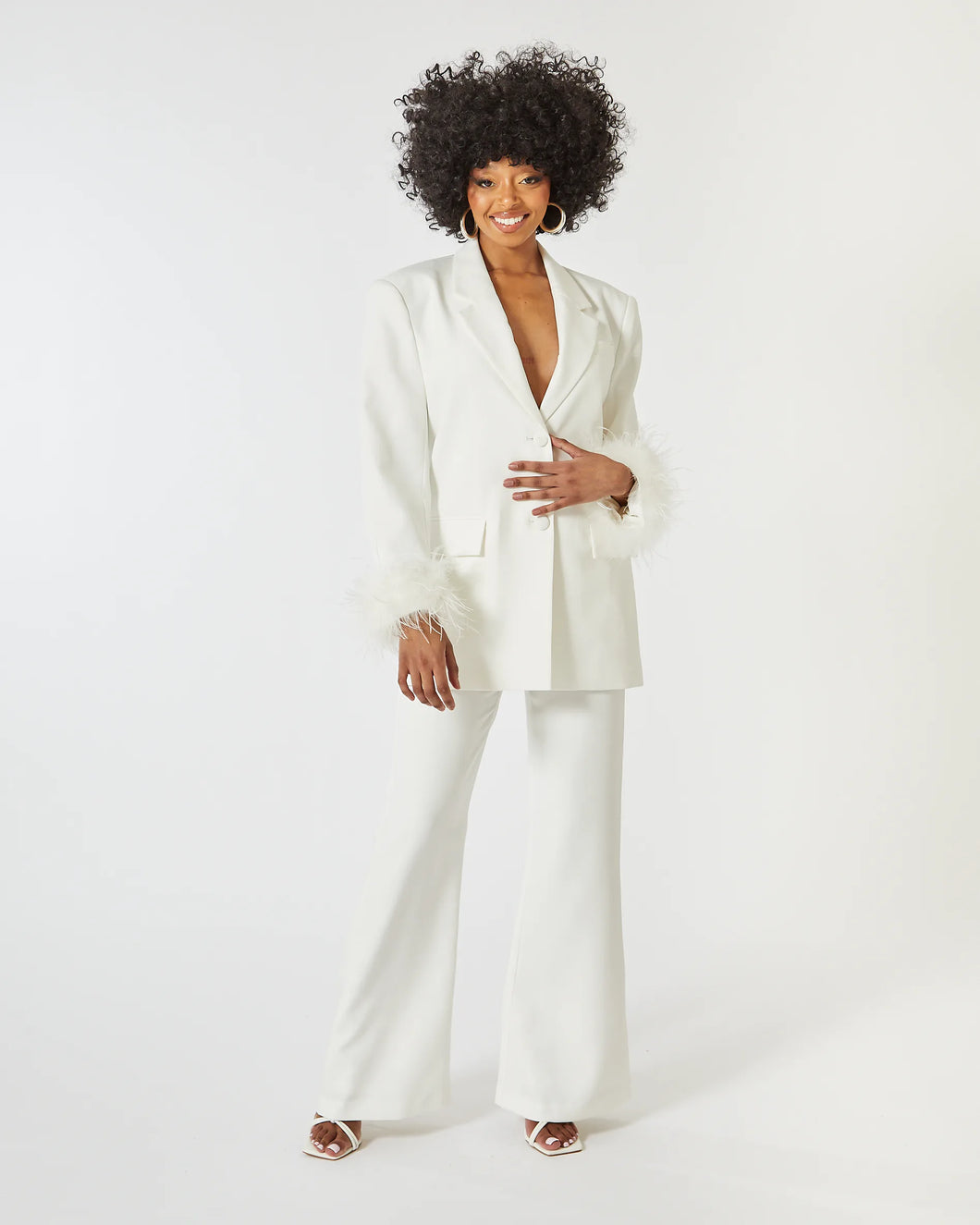 WHITE TAILORED FLARED TROUSER