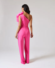 Load image into Gallery viewer, PINK ONE SHOULDER JUMPSUIT WITH ORGANZA RUFFLE DETAIL