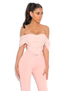 TIA SALMON PINK OFF SHOULDER CORSET TOP