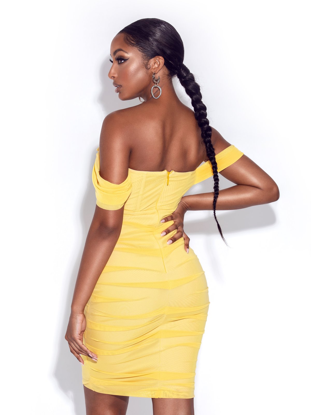 lemon mesh lace boob tube dress Bandeau Lace Trim Ruched Mini Dress In Lemon Mesh | EGO US